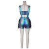 European and American Women’s Metallic Bandeau Fringe Suspender Shorts Set