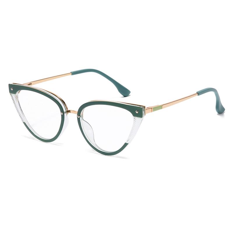 Green TR90 Anti Blue Light Cat Eye Prescription Glasses For Women With Cylinder 0 To -6 Nearsighted