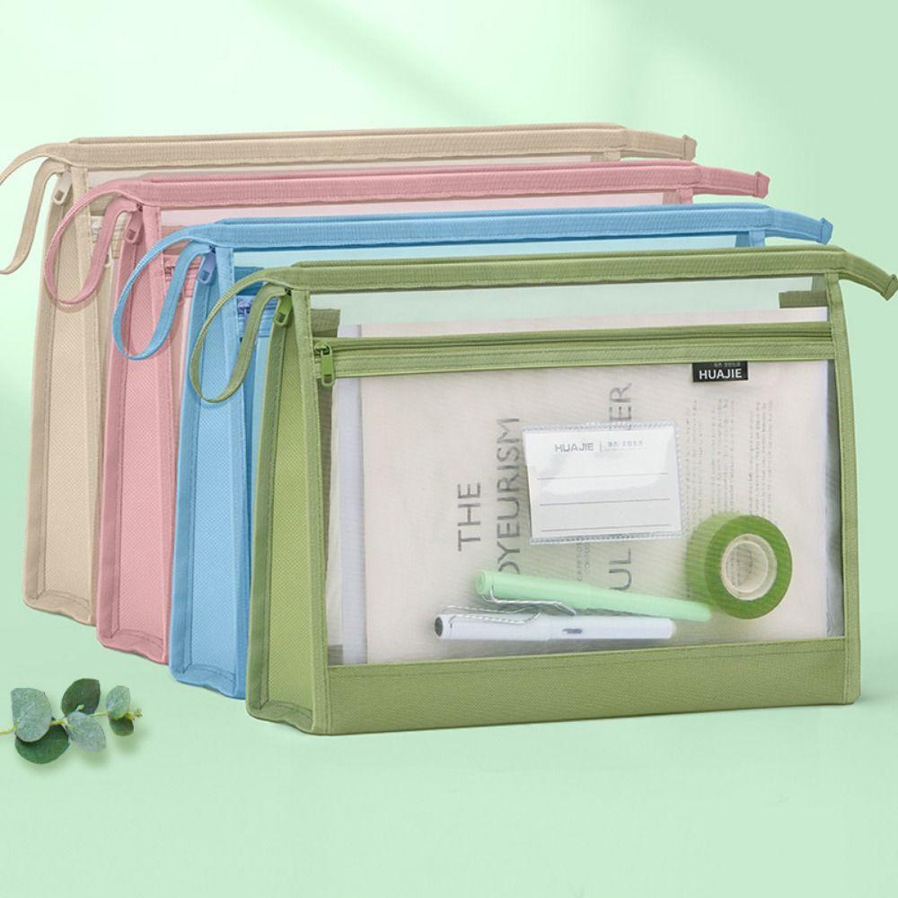 Transparent Mesh Subject Classification Bag Double-layer Mesh Zipper Bag  School Exams