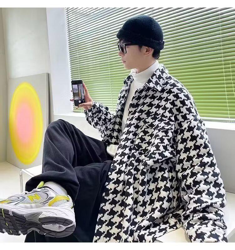 Hong Kong-Style Plaid Men's Jacket - 2024 Spring/Autumn Korean Fashion, Loose Hip-Hop Youth Cardigan.