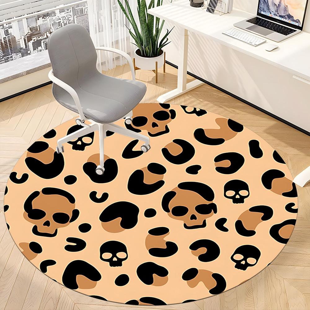 1pc Skulls Office Round Area Rug, Indoor Mat Suitable For Office, Under Office Chairs Bedroom Living Room Home Decor, Room Deco