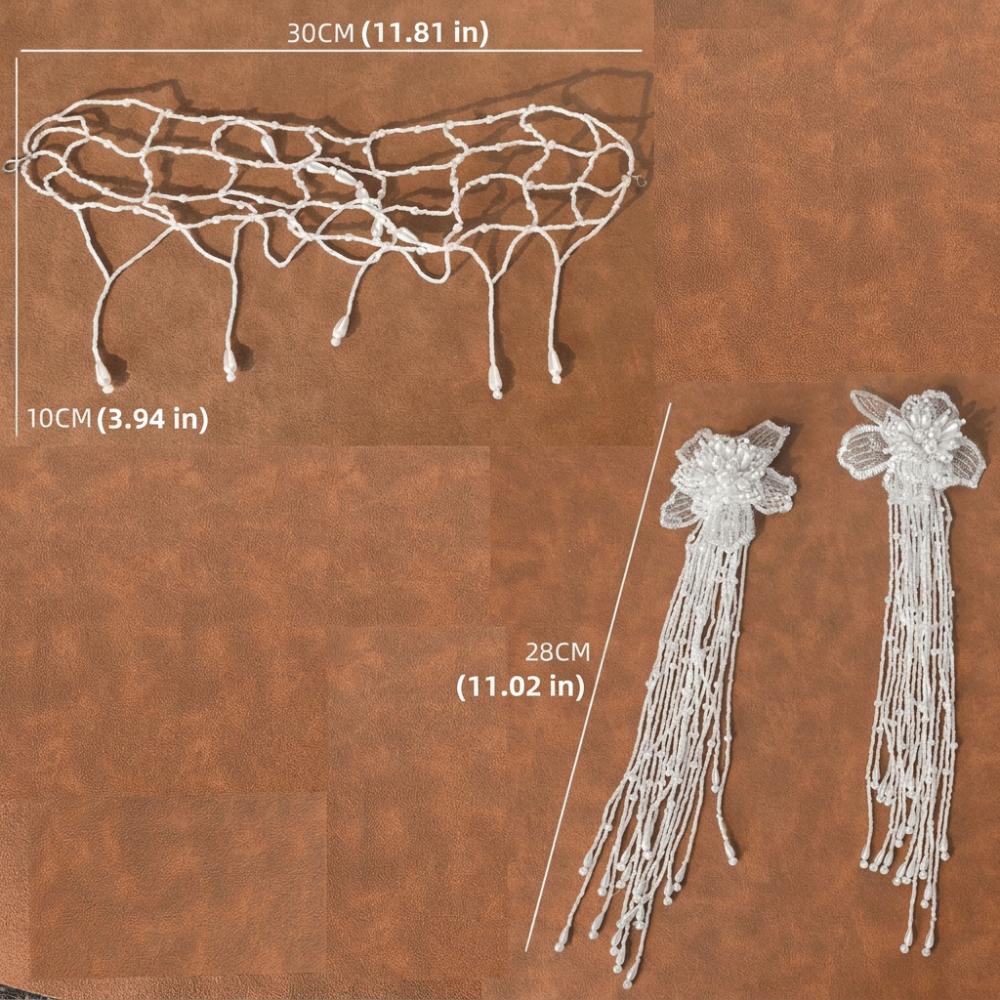 French Style Bridal Headband Lace Wedding Headgear Fringed Hairpin Lace Floral Net  Wedding