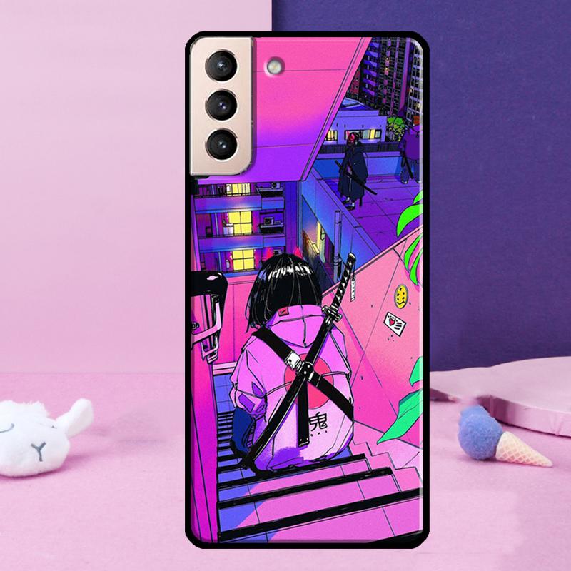 Vaporwave Glitch Anime Phone Case For Samsung Galaxy S25 S24 Ultra S9 S10 S20 S21 S22 Plus S23 FE S24 FE Cover