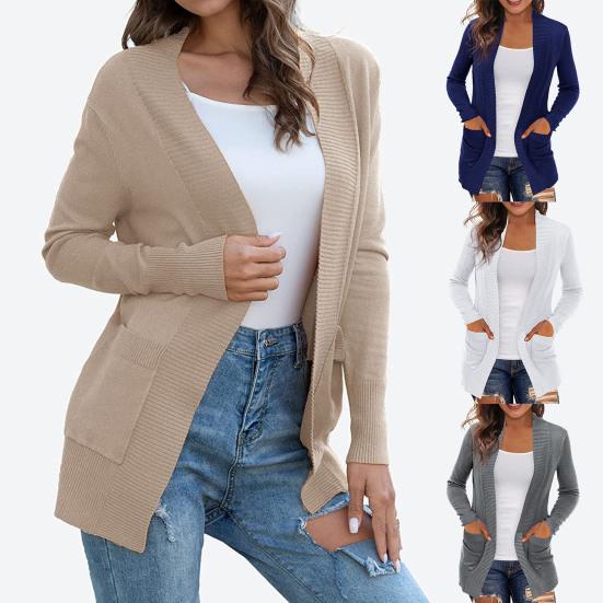 Palton Damă Culoare Solidă Simplu Tricotat Cusături Excelente Cardigan Pulover de Toamnă pentru Purtare Zilnică