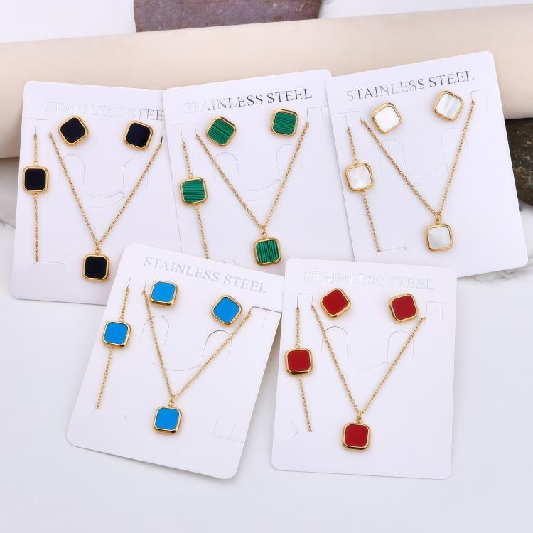 Stainless Steel 18k Gold Plated Tarnish Free Square Shell Necklace Earrings Bracelet Set for Women Wedding Party Jewlery Suit
