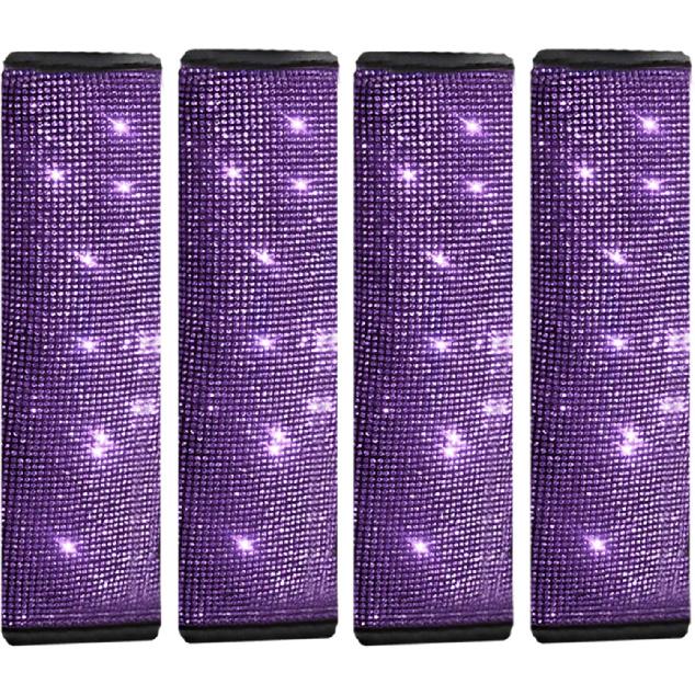 U&M 4 Packs Bling Bling Seat Belt Shoulder Pads, Luster Crystal Car Seatbelt Covers Diamond Car Decor Accessories for Women (Silver) (Black)