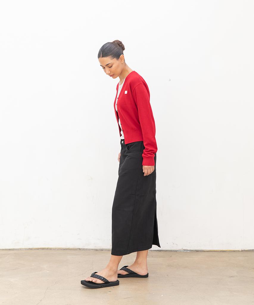 CHAMBROS Women'S Basic Cotton Denim Long Skirt [Black]