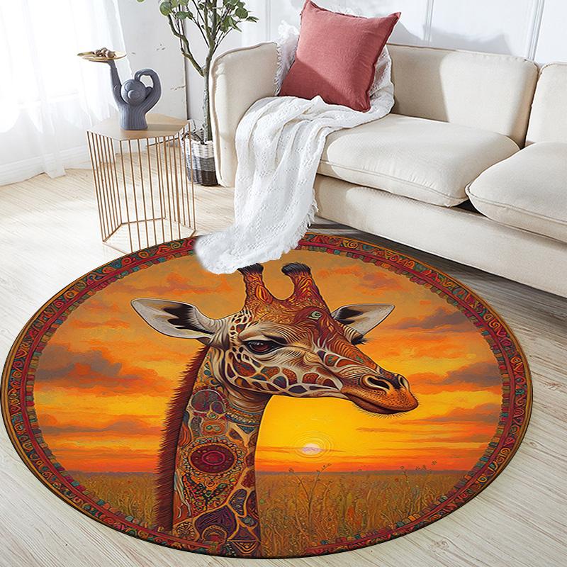 Giraffe Round Area Rug,Carpet Rug for Living Room Bedroom Sofa Playroom Decor,Non-slip Floor Mat