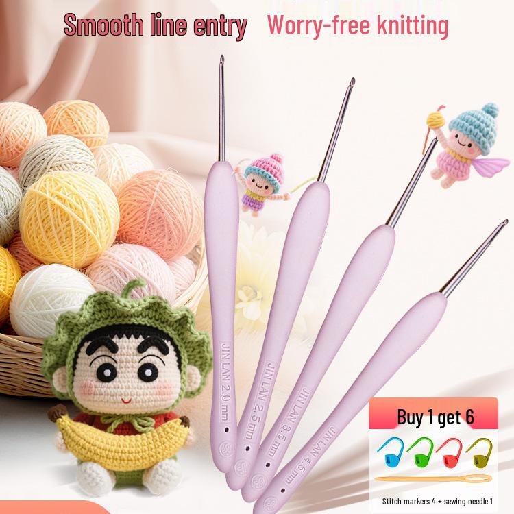 Soft Grip Resin Crochet Hook with Hand-Polished Stainless Steel Needle for Doll and Wool Knitting