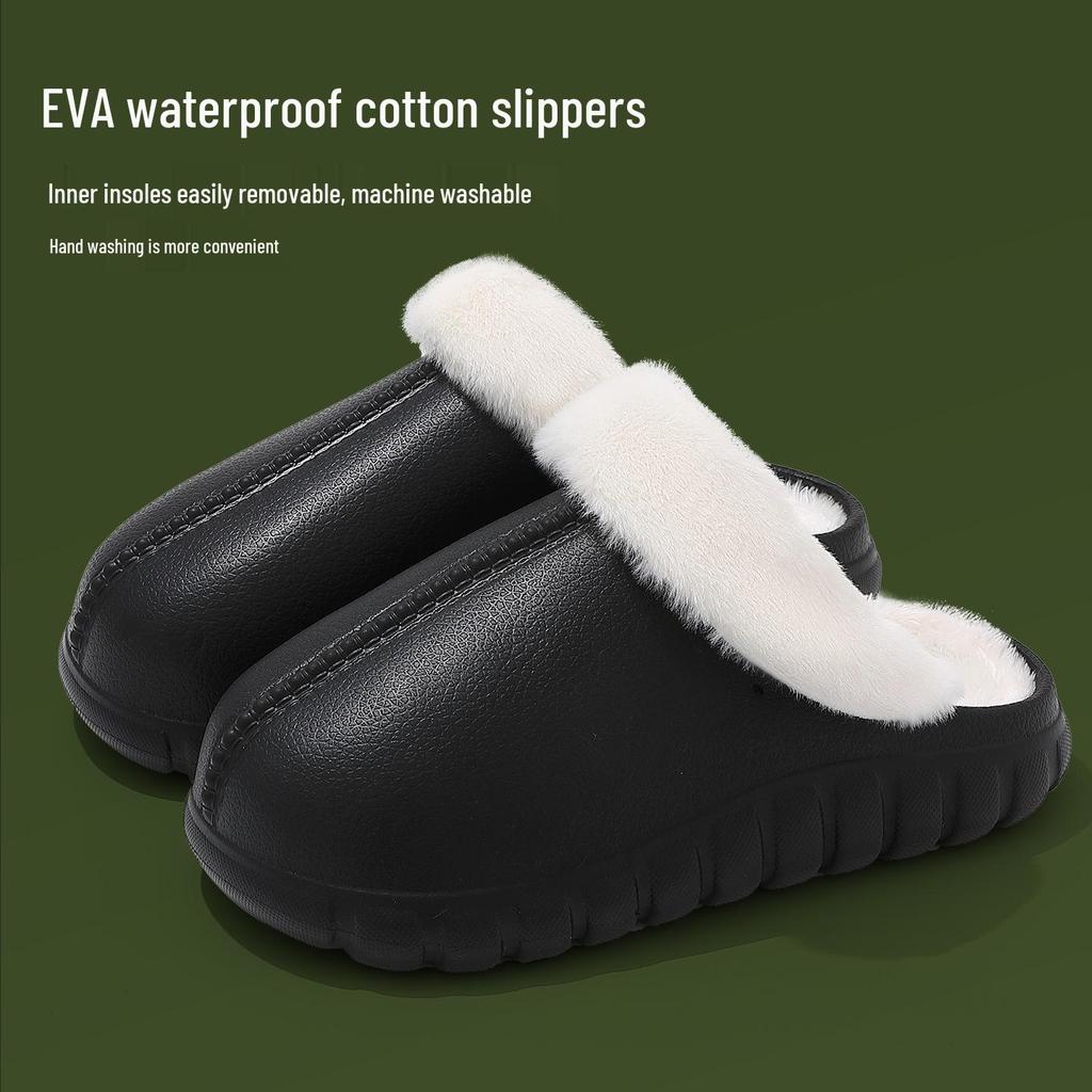 Vodotěsné pantofle EVA s podšívkou ze sametu - Teplé bavlněné boty s uzavřenou patou pro podzim a zimu, Silná podrážka, Ideální pro těhotenství a ženy