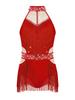 Girls Latin Dance Bodysuit Sleeveless Cutout Back Design Sheer Mesh Patchwork Shiny Rhinestones Tassel Leotard
