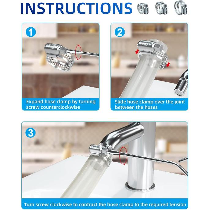 Hose Clamp Set - 30PCS 1/4 –7/16 Inch 304 Stainless Steel Worm Gear Hose Clamps For Fuel Line,Dryer,Garden Water Pipe And Washing