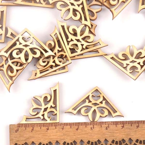 50pcs Wooden Ornament Book Corner Protector DIY Crafts Home Decoration Box Book Scrapbook Album Corner Wood Slices