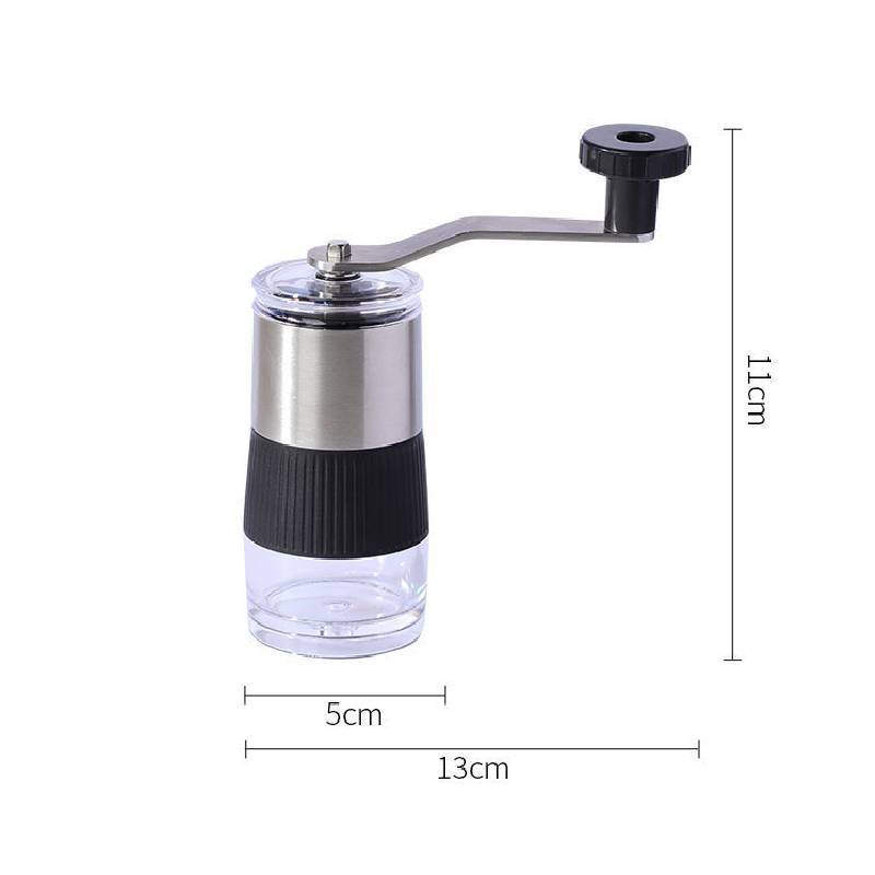 Moderne manuelle Kaffeemühle aus Edelstahl mit einstellbarem Mahlgrad für den Büroeinsatz