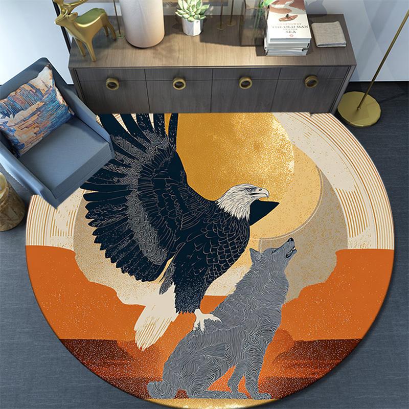 Eagle Wolf Round Area Rug,Carpet Rug for Living Room Bedroom Sofa Playroom Decor,Non-slip Floor Mat