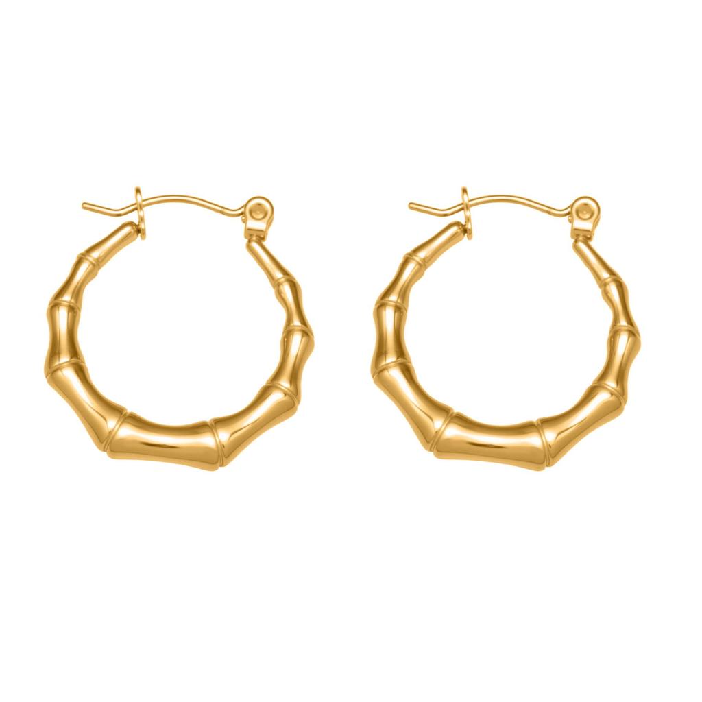 Qiong Yao Bamboo Joint Stainless Steel Earrings - PVD Gold-Plated Fashionable Color-Retaining Earrings for Women