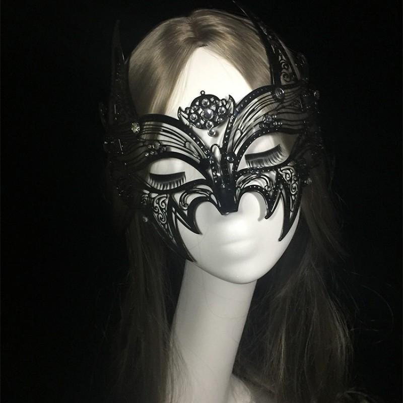 Venetian Masquerade Metal Mask With Rhinestones Half Face Halloween Party Stage Performance