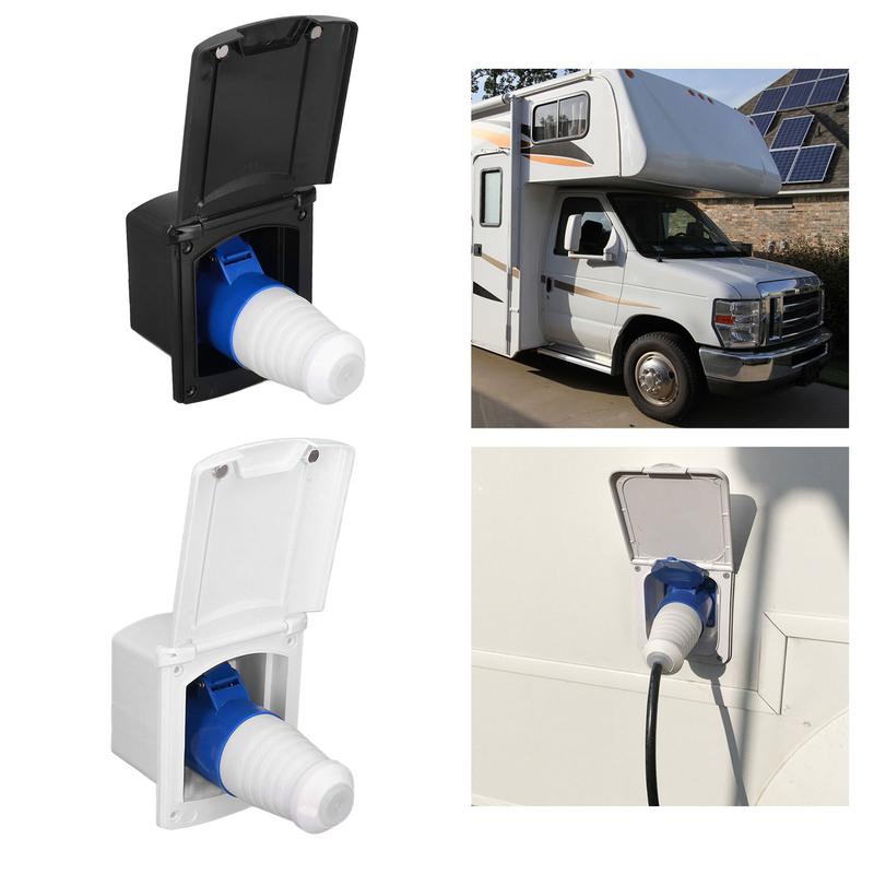 32A 220V‑250V RV External Power Outlet Box 3 Pin Plug Socket Waterproof Embedded Mounting for Campers Trailer 32A Port Plug