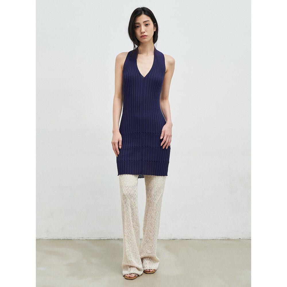 Anggae Crafted Rib Halter Dress Navy