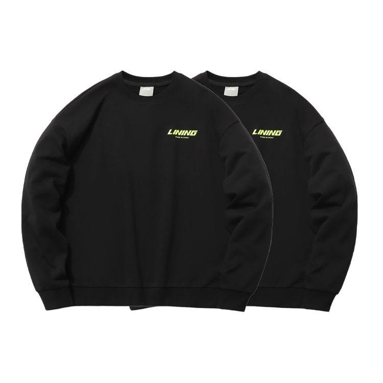 Li Ning Sports Fashion Series Printed Loose Sports Pullover Round Neck Sweatshirt Men Sweatshirt Black AWDR577-6