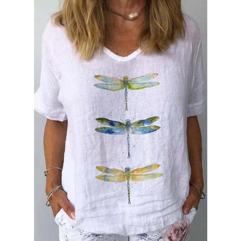 Summer Casual V-Neck Rainbow Printed Short Sleeve Women's T-Shirt Top