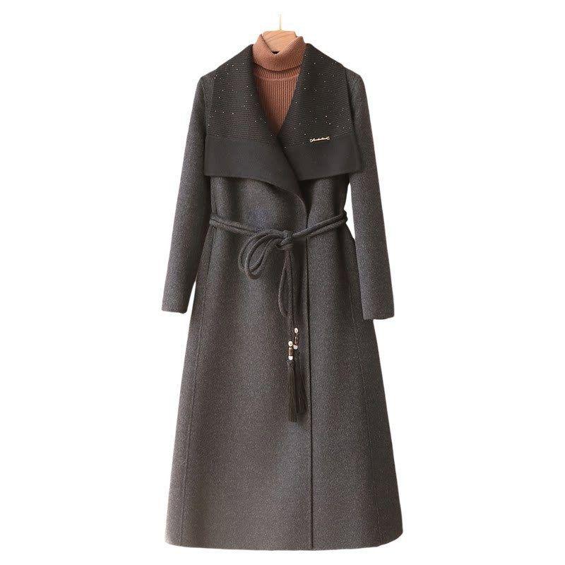 2026 Spring New Women's Double-Sided Wool Coat with Belt and Lapel.