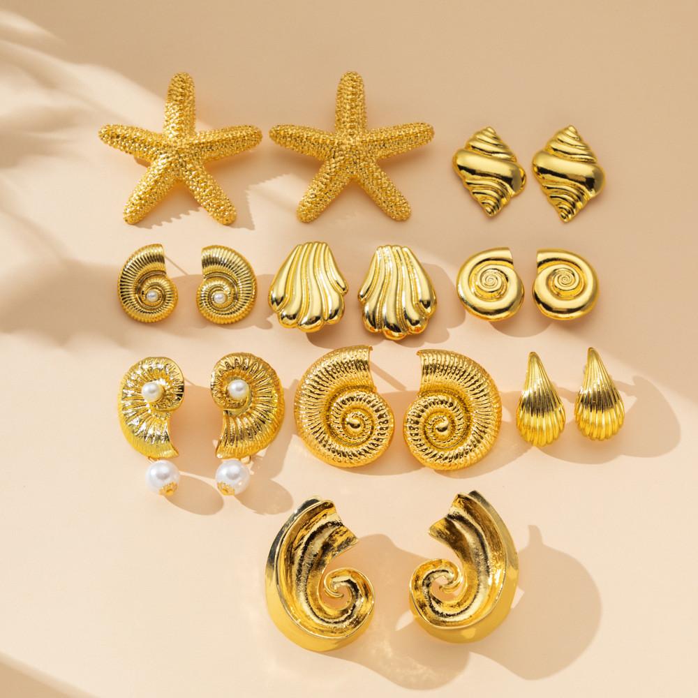 Alloy Beautiful Earrings With Geometric And Animal Designs Featuring Pearls Shells And