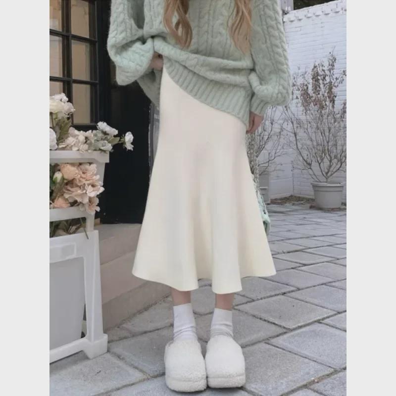 Petite Girls' Autumn Winter Braided Sweater & Fishtail Skirt Set