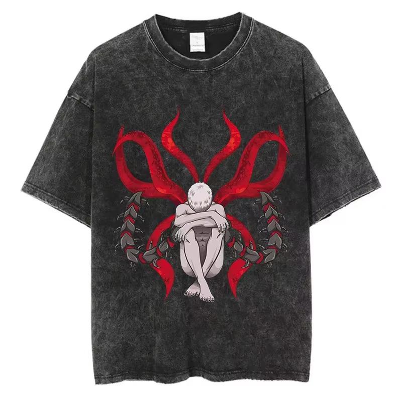 Unisex 2026 New Summer Loose Vintage Washed Tokyo Ghoul Anime Streetwear Graphic T-shirt