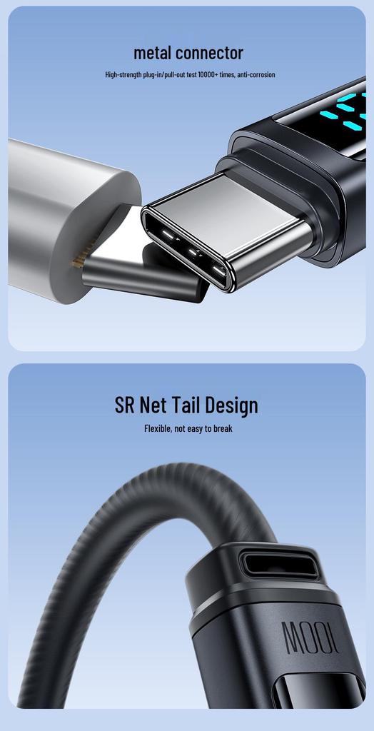 Toocki PD100W Digital Display Silicone Cable for Apple 17 MacBook, Super Fast Charging.