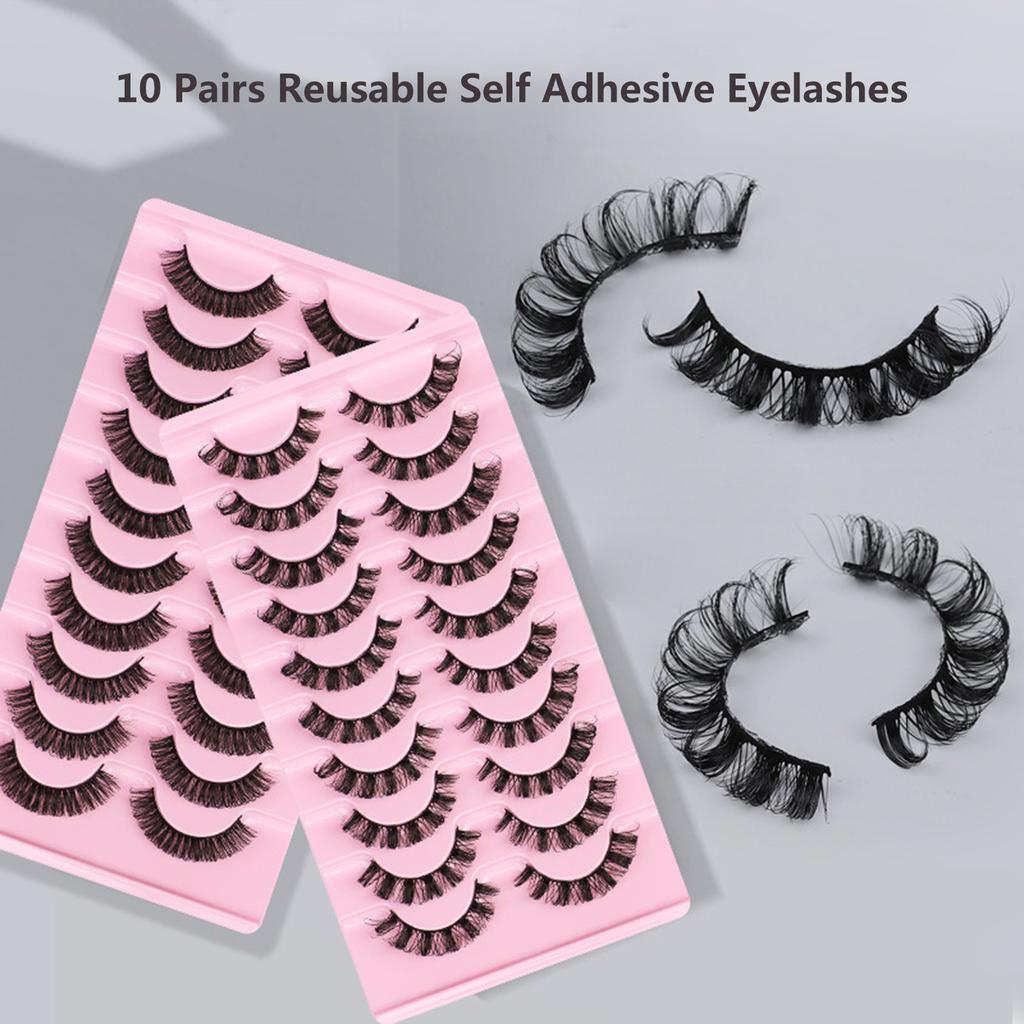 10 Pairs Reusable Self Adhesive Eyelashes No Glue   or Eyeliner Needed Natural Thick False Lashes