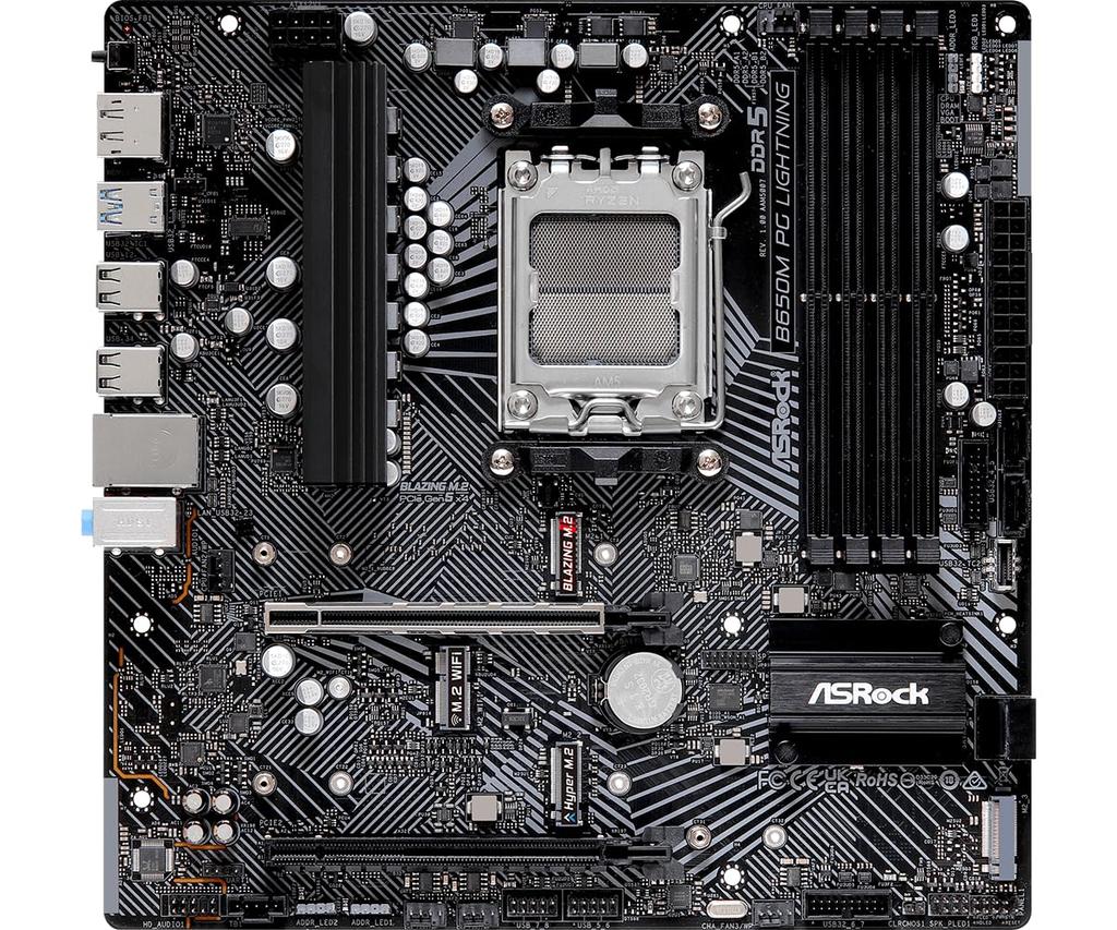 ASRock Motherboard B650M PG Lightning Compatible with AMD Ryzen 7000 Series CPU B650 Micro ATX Motherboard Authorized Distributor (Soket AM5)