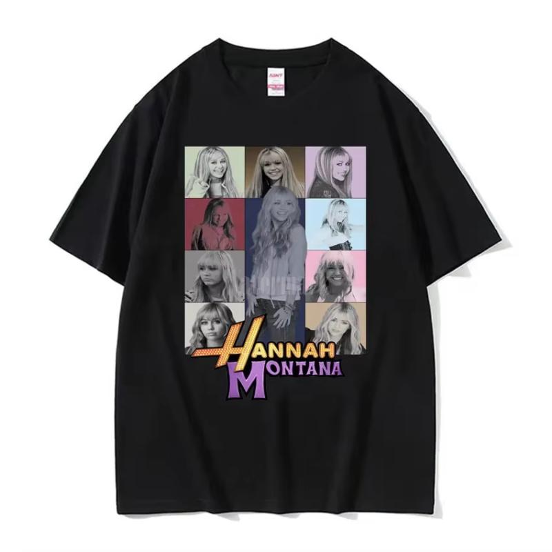 Y2K T-Shirt Streetwear Sommer Hannah Montana Logo T-Shirt Unisex Damen Lässig Kurzarm T-Shirt Unisex Mode Ästhetik Trend