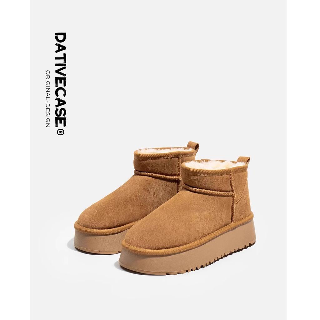 Snow Boots Women's 2025 New Winter Velvet Thickened Short Boots Leather Non-slip Bread Warm Platform Cotton Shoes