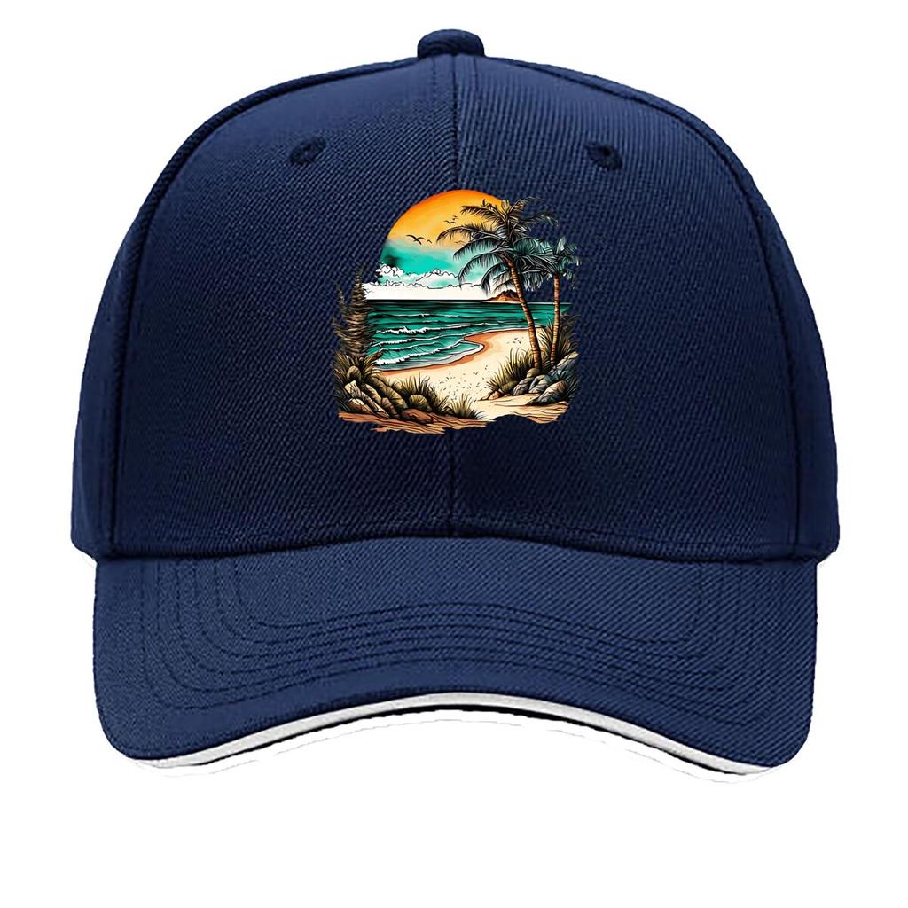 Beach Palm Sunset Graphic Sandwich Baseball Cap