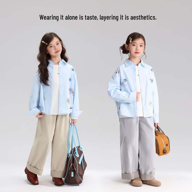 Pudding Haru Girls' Cotton Printed Casual Shirt