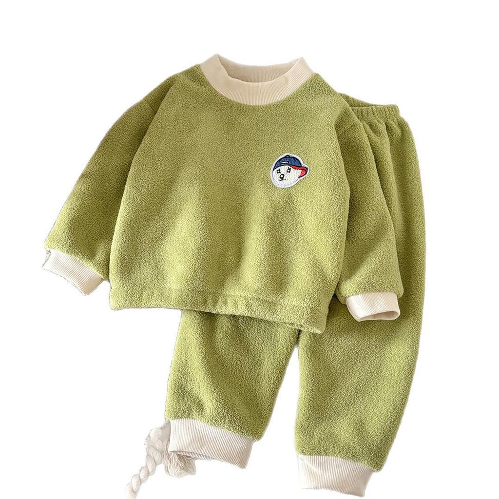 Kids' Korean-Style Velvet Pajama Set for Autumn/Winter - Warm, Double-Sided for Boys & Girls