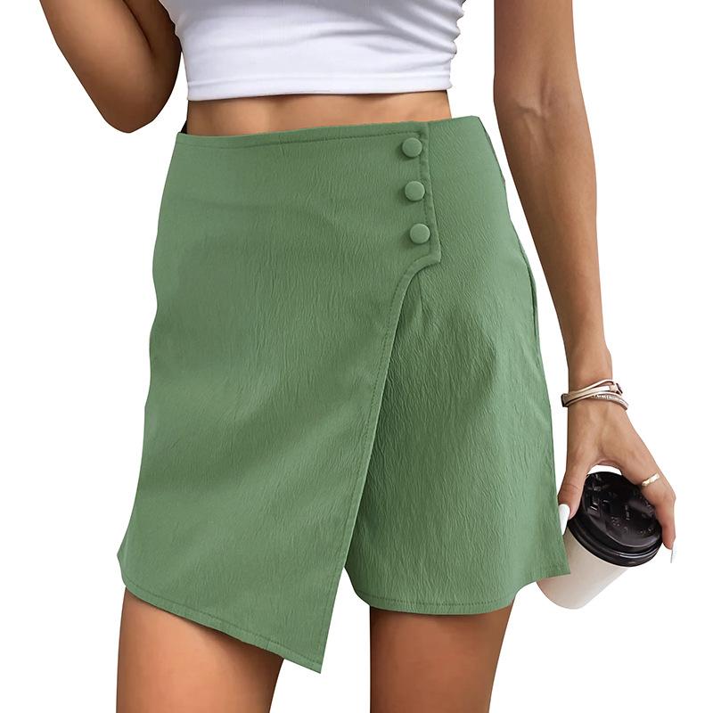 Solid Color High Waisted Culottes Button Decoration Comfortable Casual Green Shorts Summer Clothes Women 2026