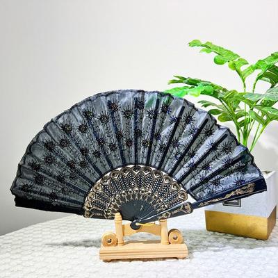 New Plastic Handle Peacock Dancing Fan Coloured Pole Chinese Style Hand Fan Sequins Home Folding Fan
