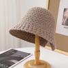 French Style Round Top Knit Bucket Hat - Women'S Winter Fisherman Cap With Hollow-Out Design, Warm Rolled-Edge Outdoor Headwear
