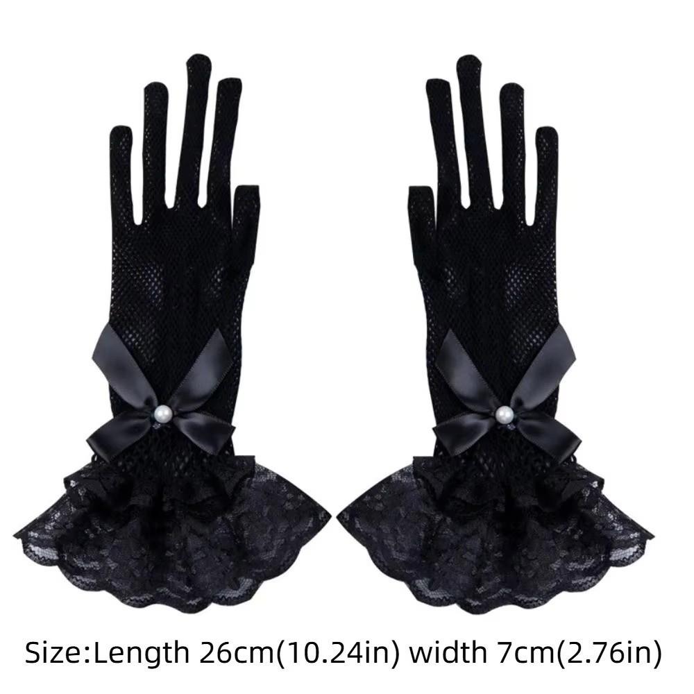 Bow Fishnet Mittens Five-finger Wedding Gloves Fashion Women Driving Gloves Summer
