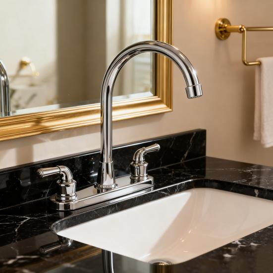 Кран для будинку на колесах Двовентильний кухонний кран Кран з високим виливом 360° поворотний 8" Хромований металевий кран-аератор