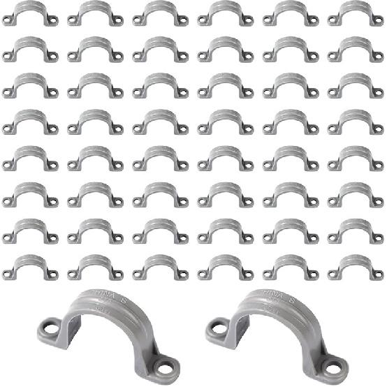 50Pcs 1/2 Inch PVC Pipe Straps, 2 Holes Plastic Conduit Strap Pipe Clamps Supports, Conduit Clamp Pipe Mounting Bracket Clips for PVC Pipes Conduit