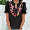 Europäisches und amerikanisches neues floral besticktes Rüschenkanten-Hemd Damen V-Ausschnitt Pullover Top Damen