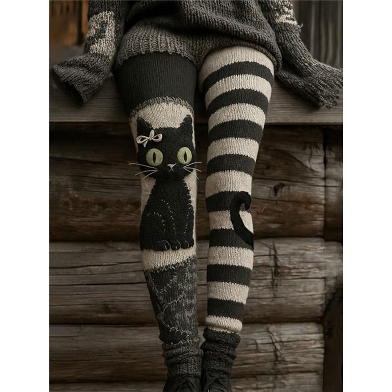 Vintage 3D kötött leggings nőknek gótikus mintával magas derék szűk nadrág Y2K punk utcai viselet rugalmas karcsúsított nadrág