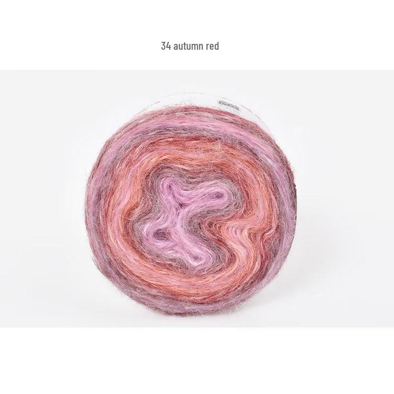 Hand-Dyed Gradient Rainbow Mohair Yarn - Fluffy, Soft, and Perfect for Knitting and DIY Projects.