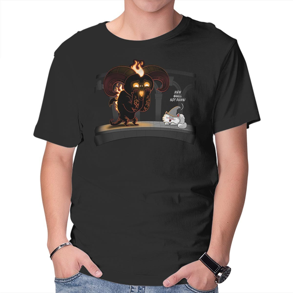 Unisex Crew Neck T-Shirt Mew Shall Not Pass Graphic Short Sleeve Casual Tee M