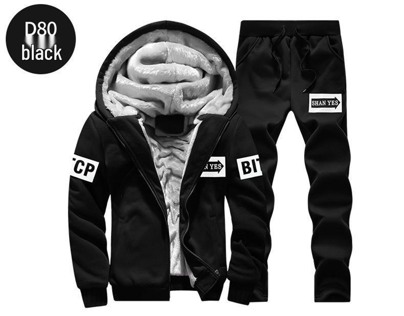 Men's Korean Style Winter Fleece-Lined Casual Sports Suit - Hooded, Long-Sleeved Two-Piece Set