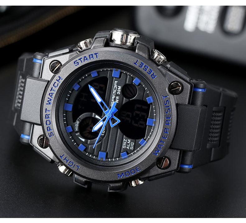 Sanda Men's Multifunctional Dual Display Luminous Waterproof Sports Watch for Teens