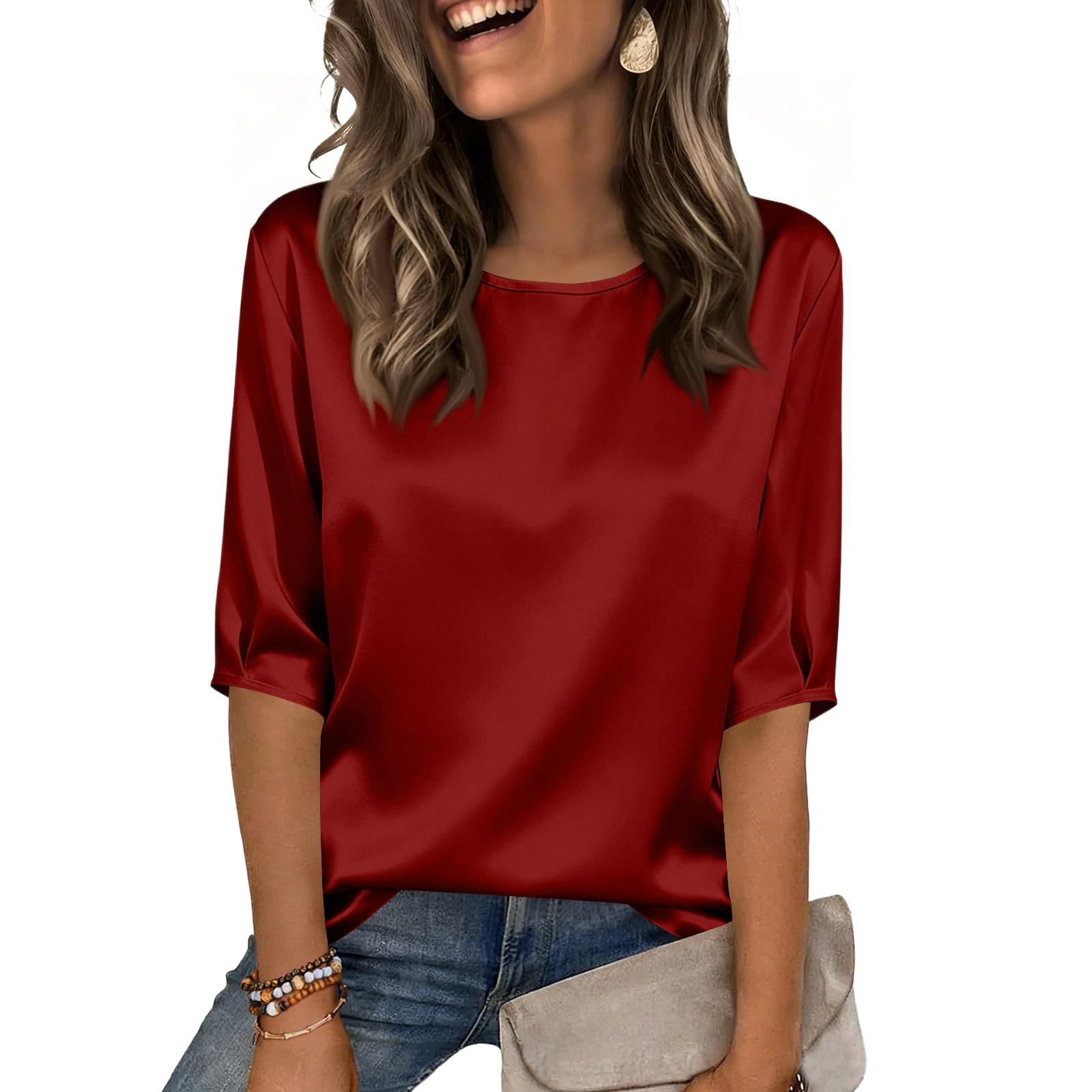 

Women s Color Cotton And Linen Camisole Loose Inner 3/4 Sleeve Versatile Bottoming Top M винний